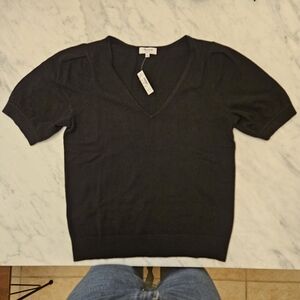 Madewell V-Neck Puff-Sleeve Sweater Tee in Cashmere - Black - Size L
